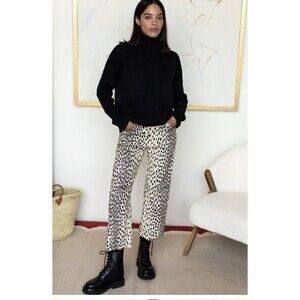 Emerson Fry Linen Animal Print Pants Cropped Elastic Waist Size Large EUC